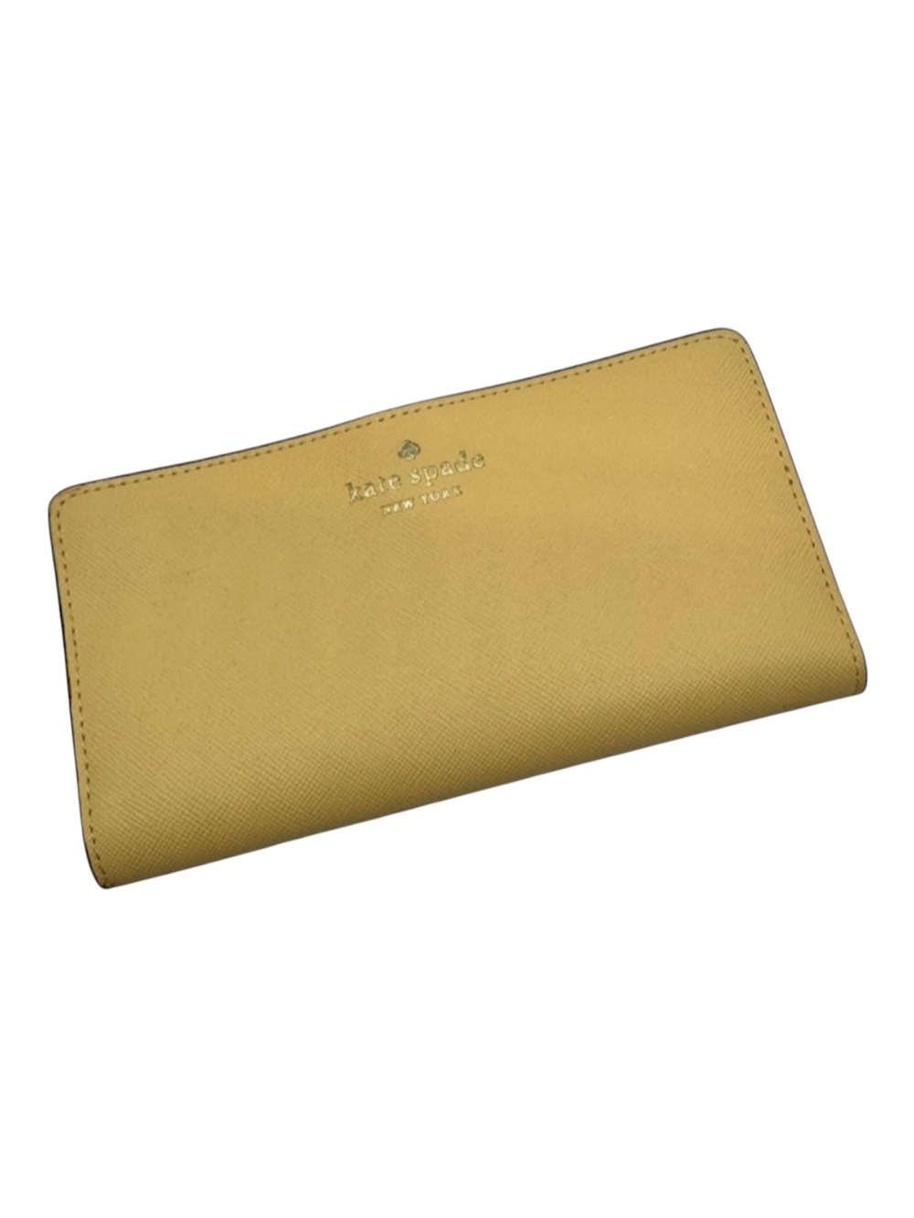 Kate Spade New York Large Slim Bifold Wallet Yellow Saffiano Leather Zip Pocket
